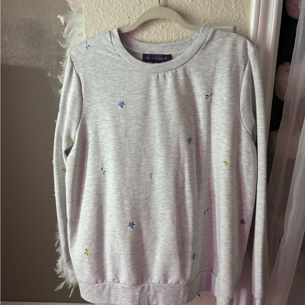 Gray Sweater with Embroidered Accents